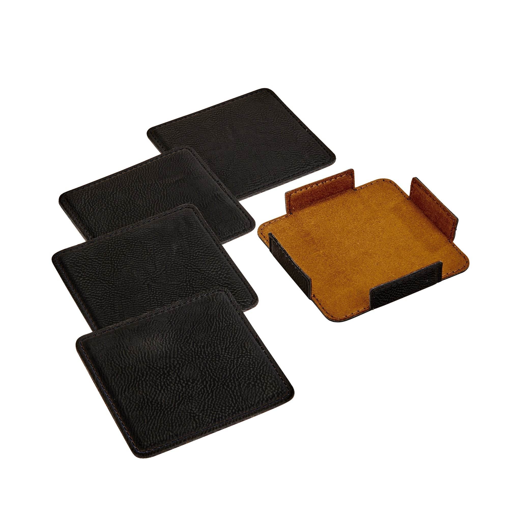 Set Of 4 Leatherette Coasters - Black - Metromarketstore