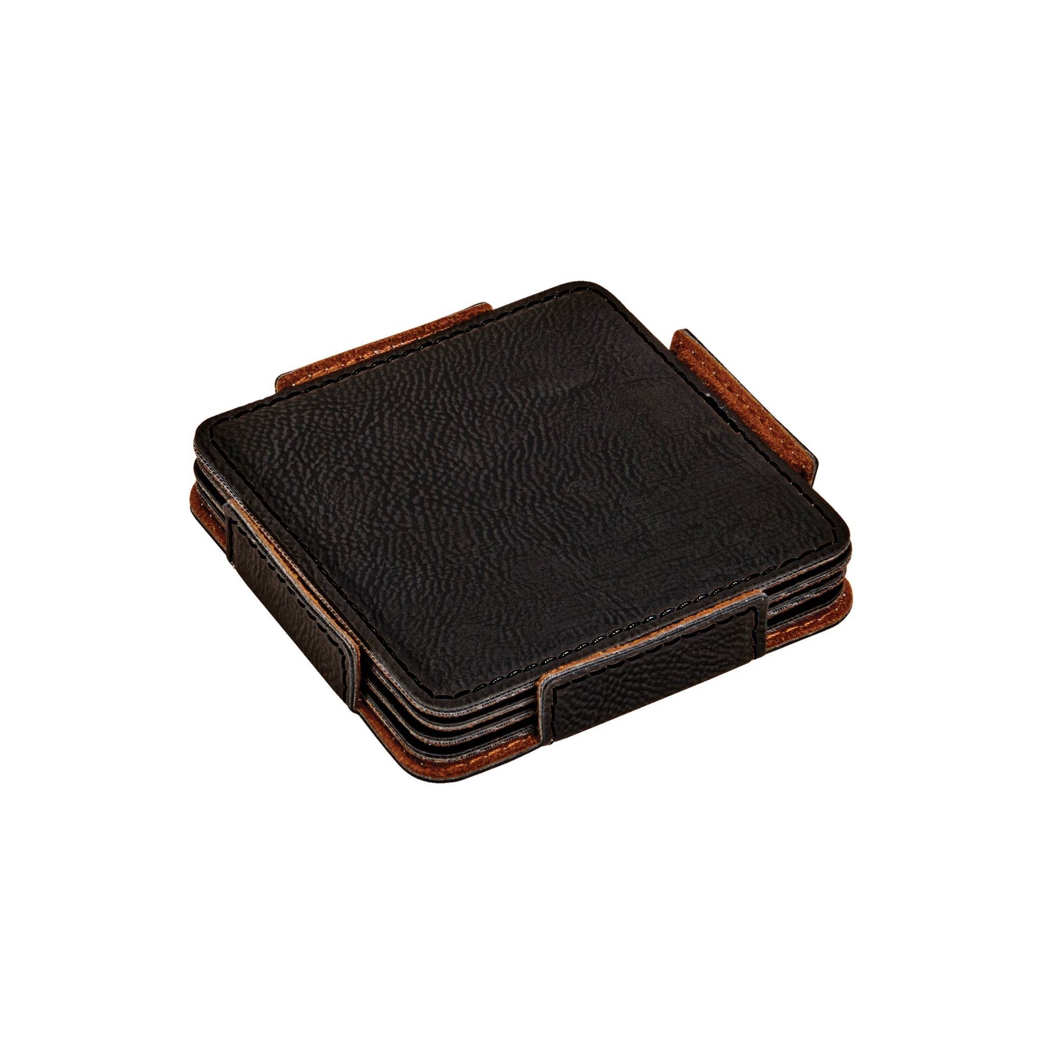 Set Of 4 Leatherette Coasters - Black - Metromarketstore
