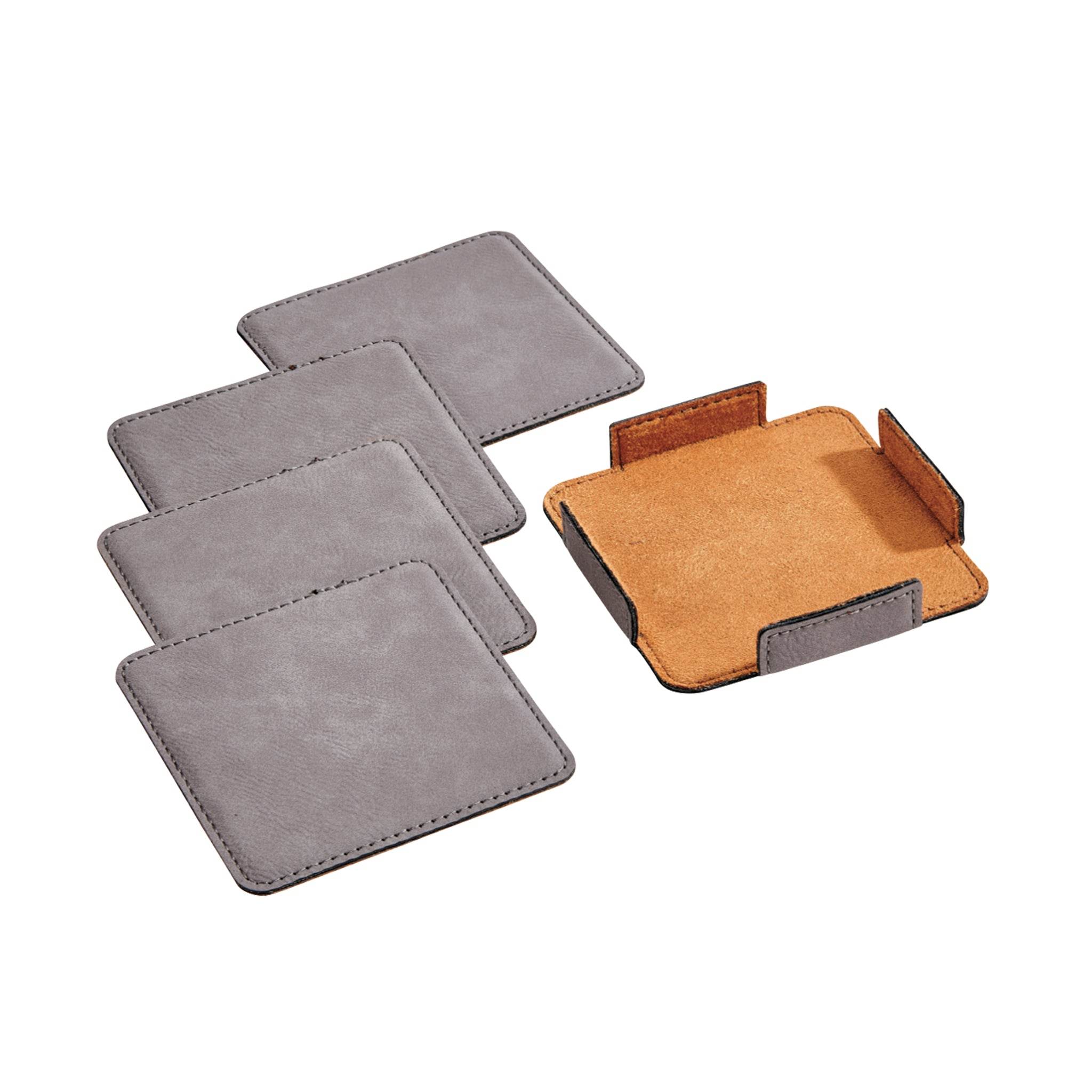Set Of 4 Leatherette Coasters - Grey - Metromarketstore