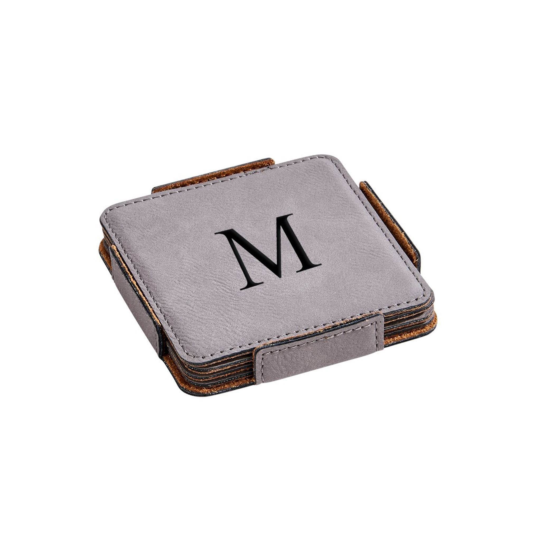 Set Of 4 Leatherette Coasters - Grey - Metromarketstore