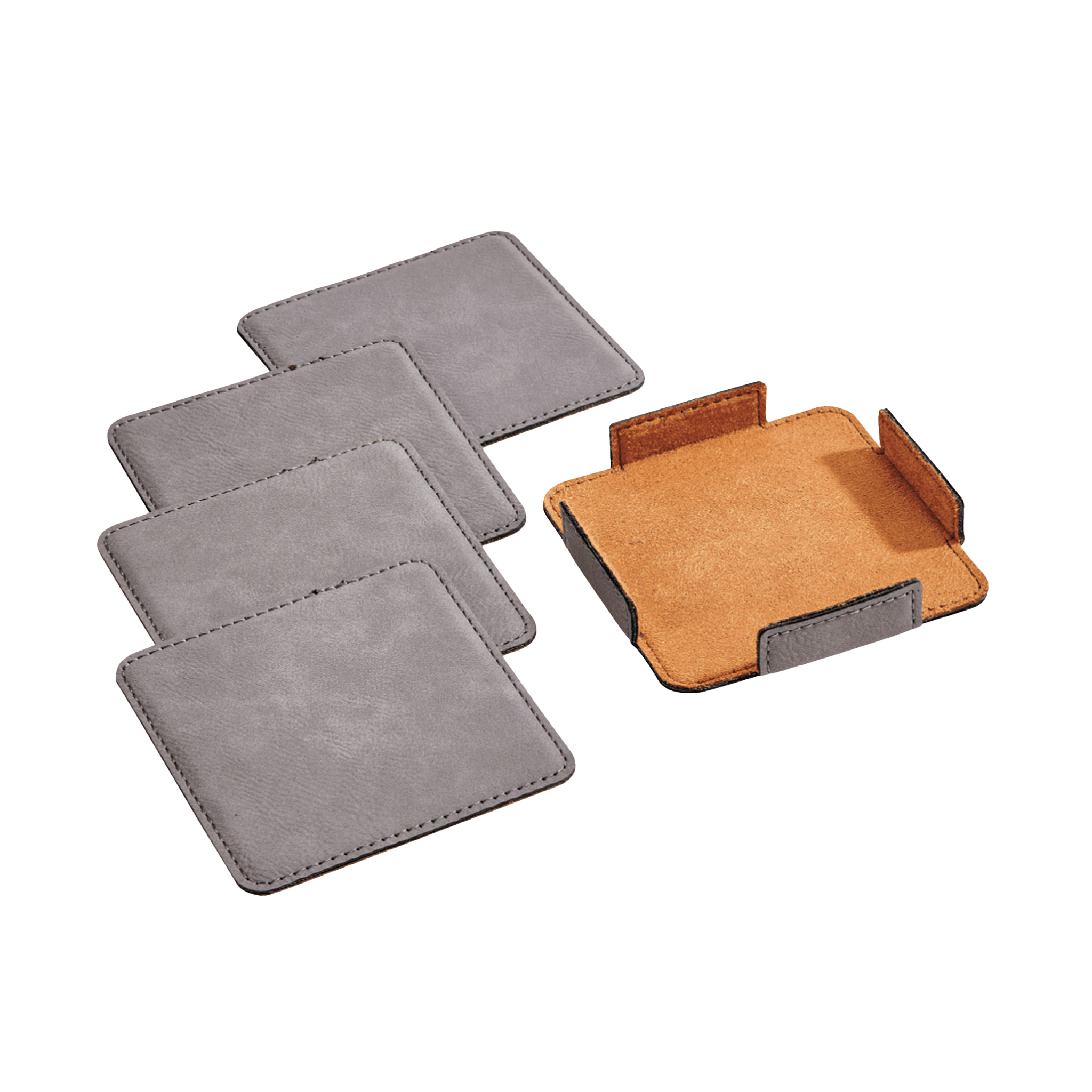 Set Of 4 Leatherette Coasters - Grey - Metromarketstore