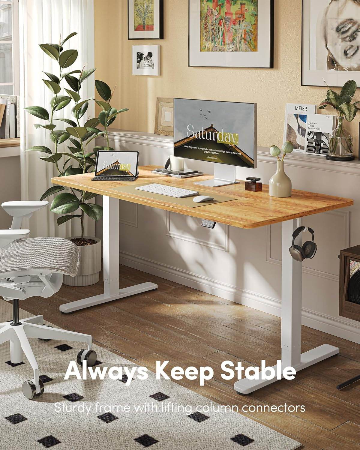 Electric Standing Desk, Height Adjustable in Light Rustic Brown - Metromarketstore