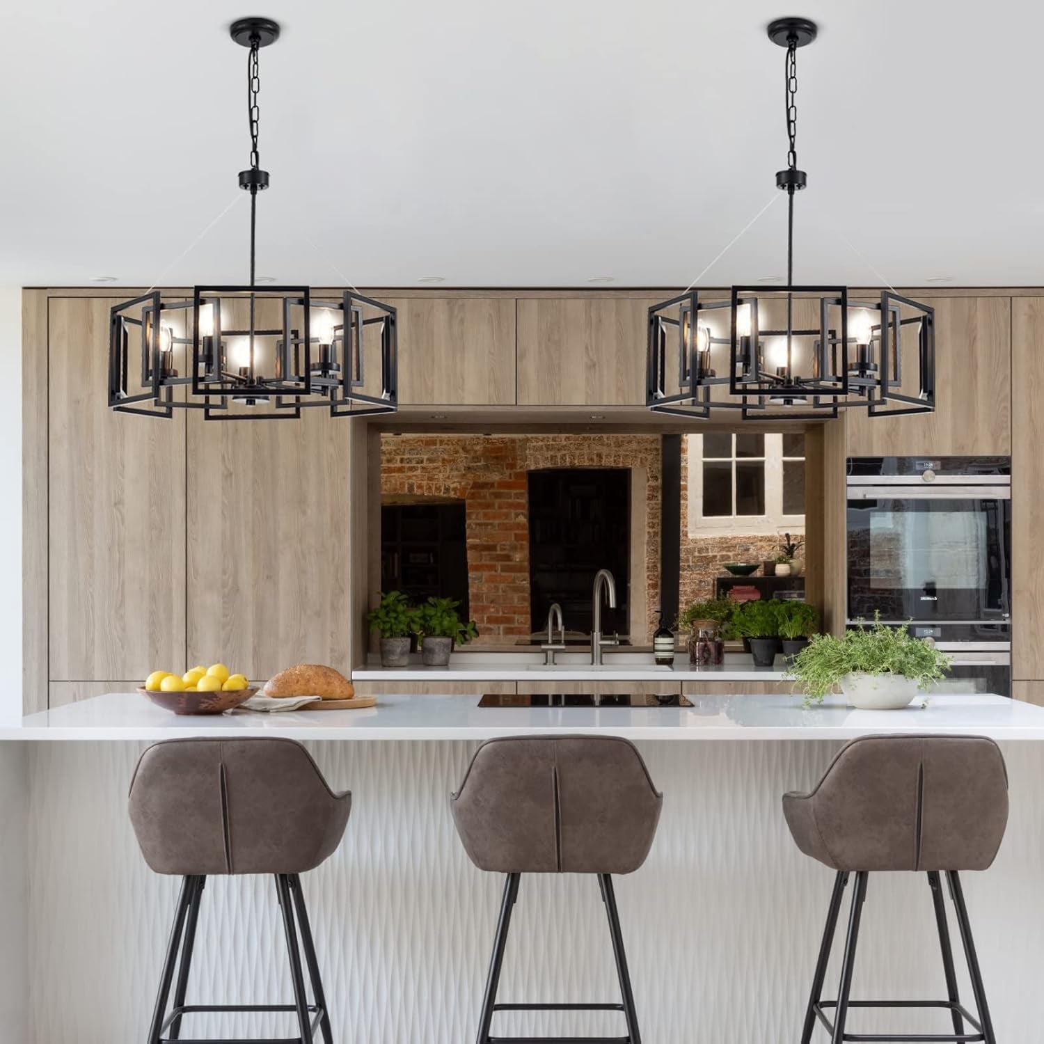 Industrial Style Chandelier, with Matt Black Finish Geometric Shade Pendant Lighting Fixture for Dining Room Living Room Kitchen Island Bedroom 5-Light-0