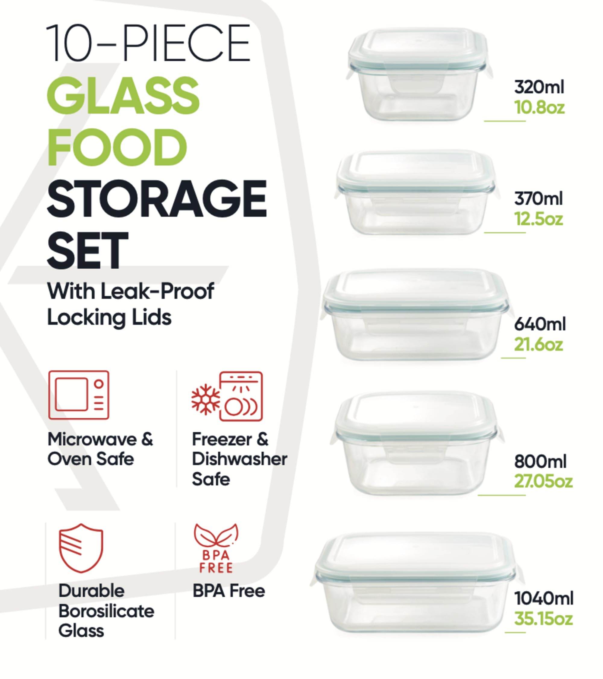 20-Piece Glass Food Storage Containers with Airtight Locking Lids (10 Containers + 10 Lids) - Metromarketstore