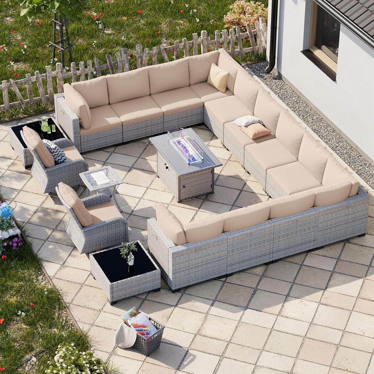 Luxurious 18-Piece Outdoor Patio Furniture Set with Fire Pit-0