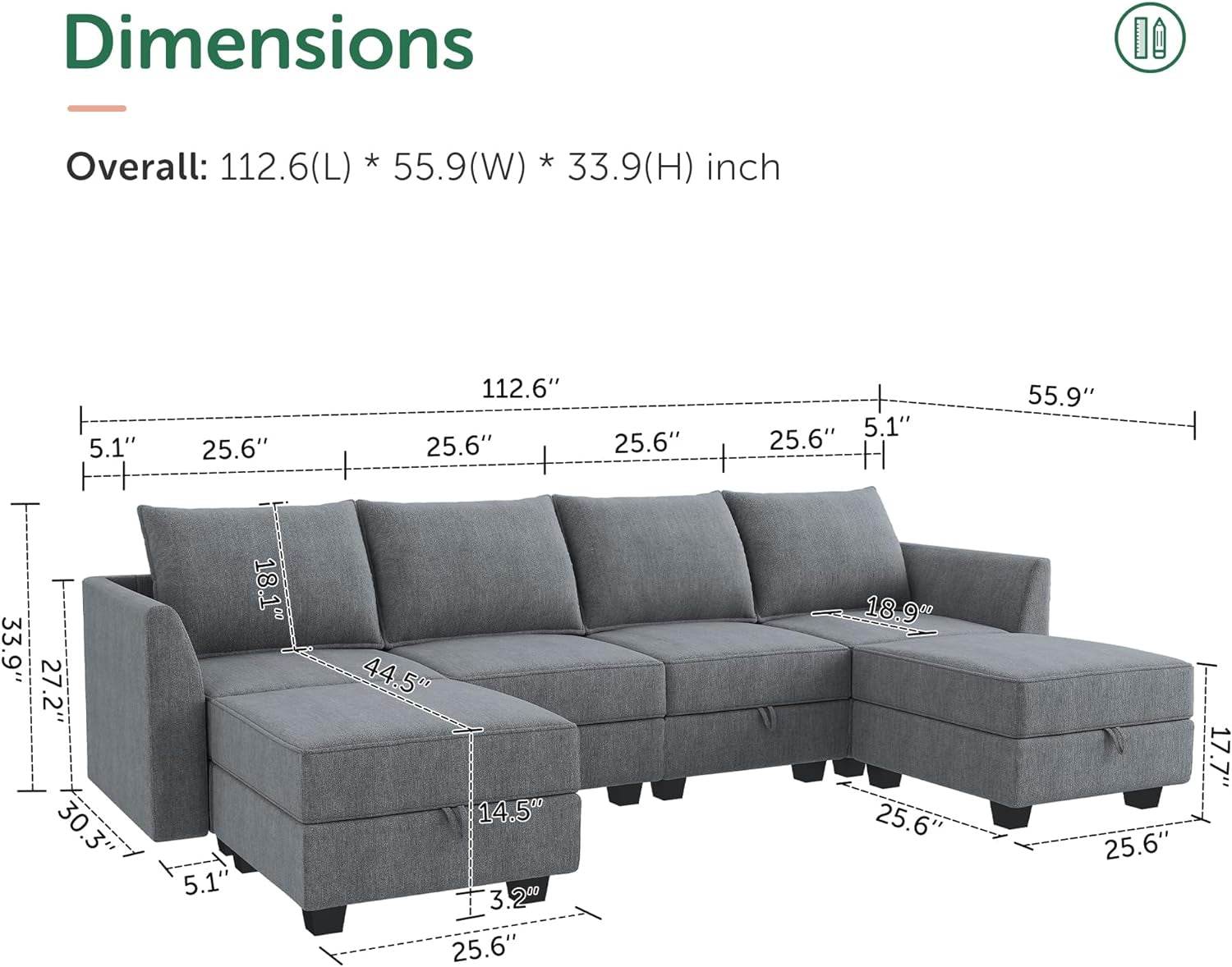 Modular Sectional Sofa with Storage Chaise - Metromarketstore