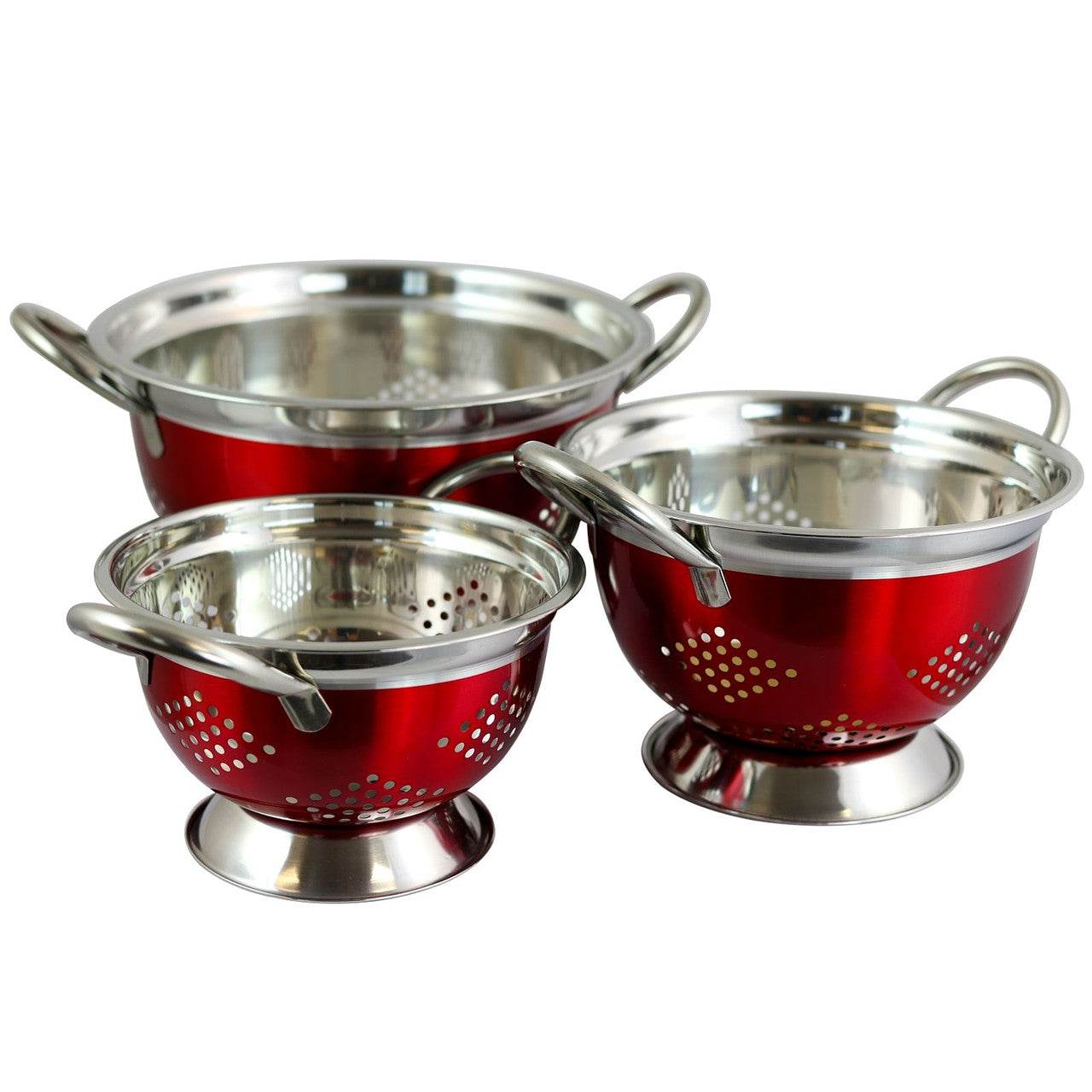 Oster Metaline 3 Pack Round Asian Colander, Metallic Red - Metromarketstore