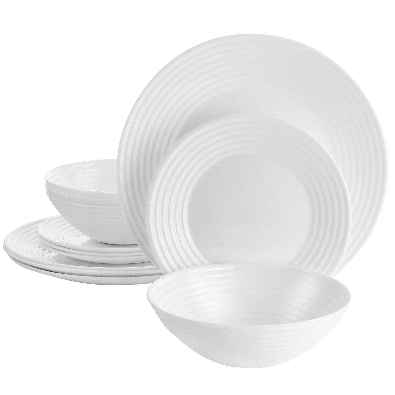 Gibson Ultra Patio 12 Piece Tempered Opal Glass Dinnerware Set in White - Metromarketstore