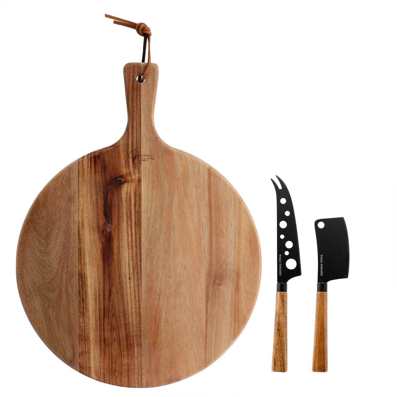 Gibson Elite 3 Piece Acacia Wood Charcuterie Serving Board and Cheese Knife Set in Brown - Metromarketstore