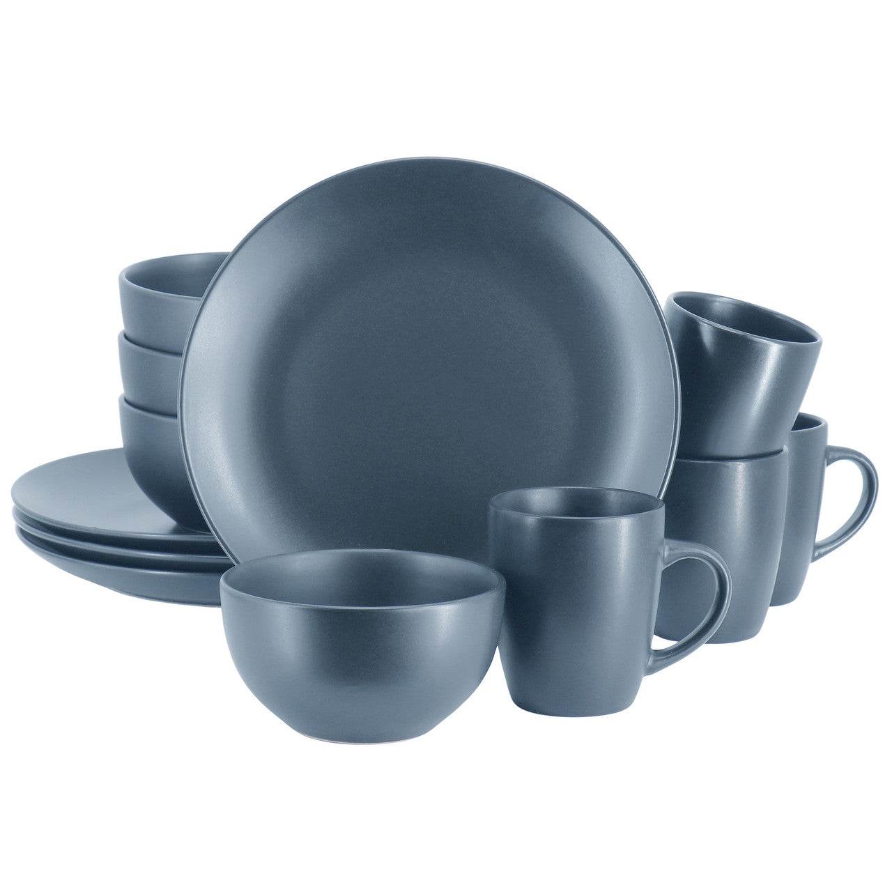 Gibson Home Everyday Plus 12 Piece Round Stoneware Dinnerware Set in Blue - Metromarketstore