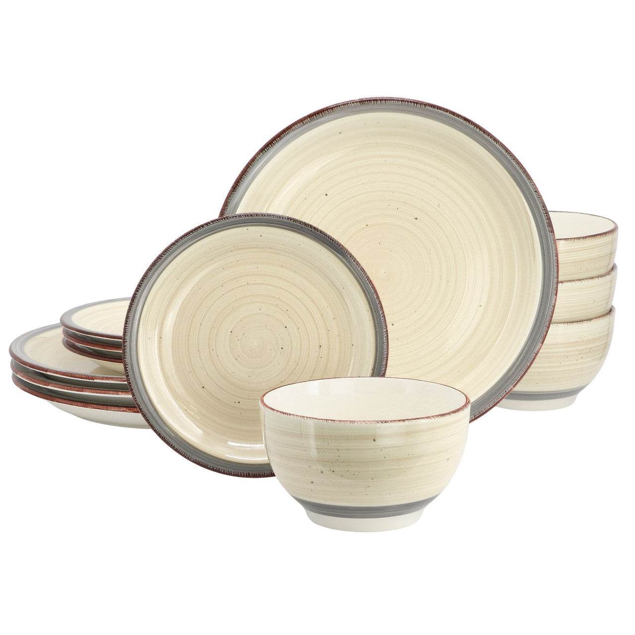 Gibson Home Holcomb 12 Piece Ceramic Dinnerware Set in Beige - Metromarketstore