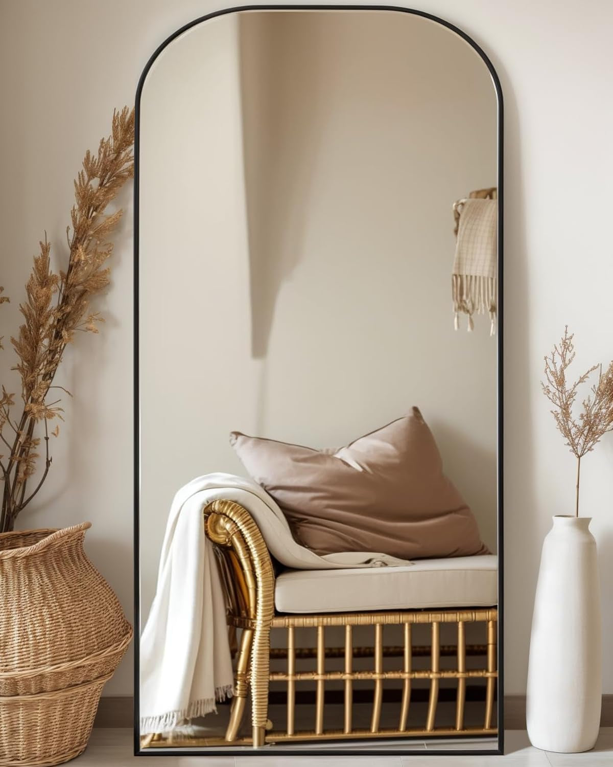 Full Length Mirror, 71"X28" Floor Mirror Freestanding, Arched Floor Standing Large Mirror Full Body Mirror with Stand for Bedroom, Hanging Mounted Mirror for Living Room, Black-0