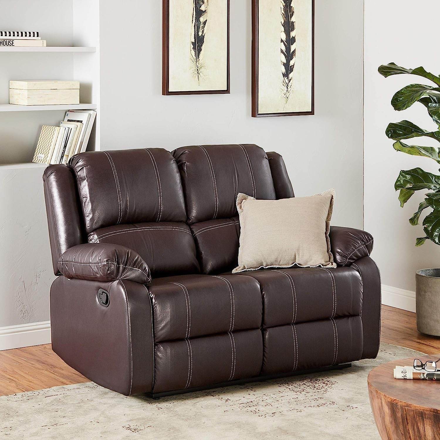 Brown Faux Leather Recliner Loveseat-0