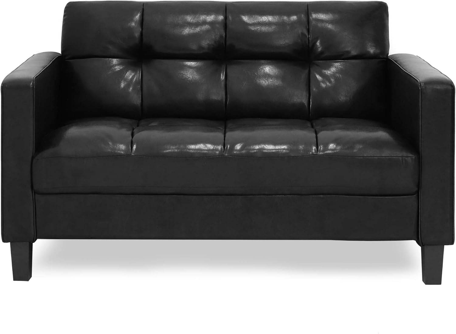 ufted Loveseat - Black Faux Leather-3