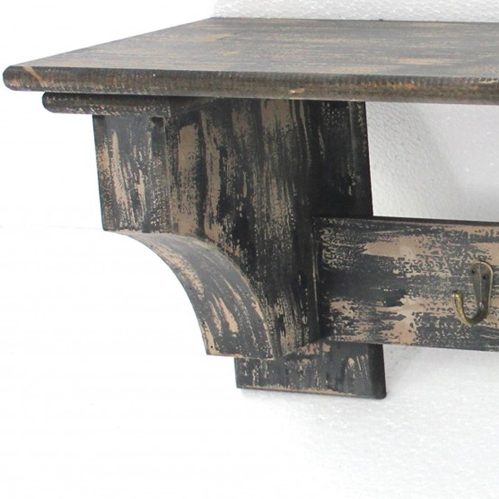 30" Black Distressed Wood Four Hook Wall Mounted Hanging Coat Rack-4