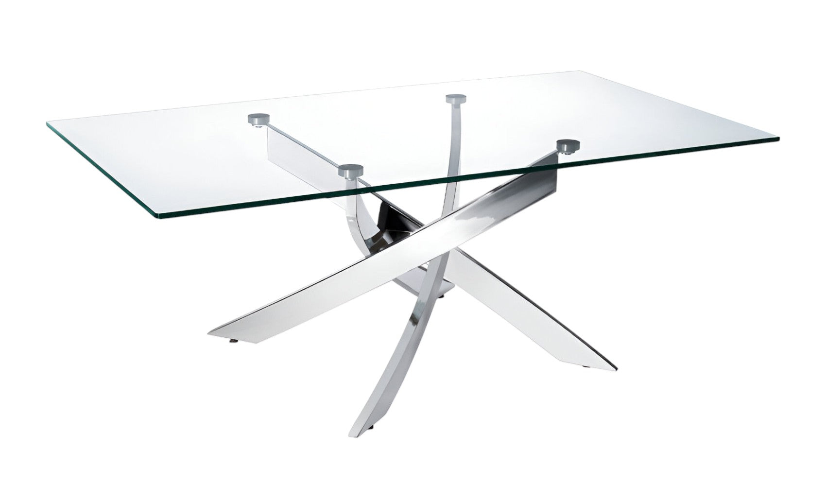 47" Clear and Silver Glass And Steel Cross Legs Coffee Table - Metromarketstore