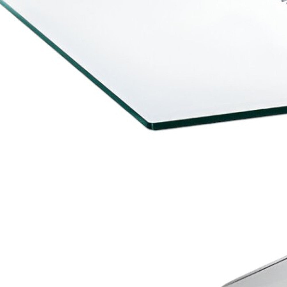 47" Clear and Silver Glass And Steel Cross Legs Coffee Table - Metromarketstore