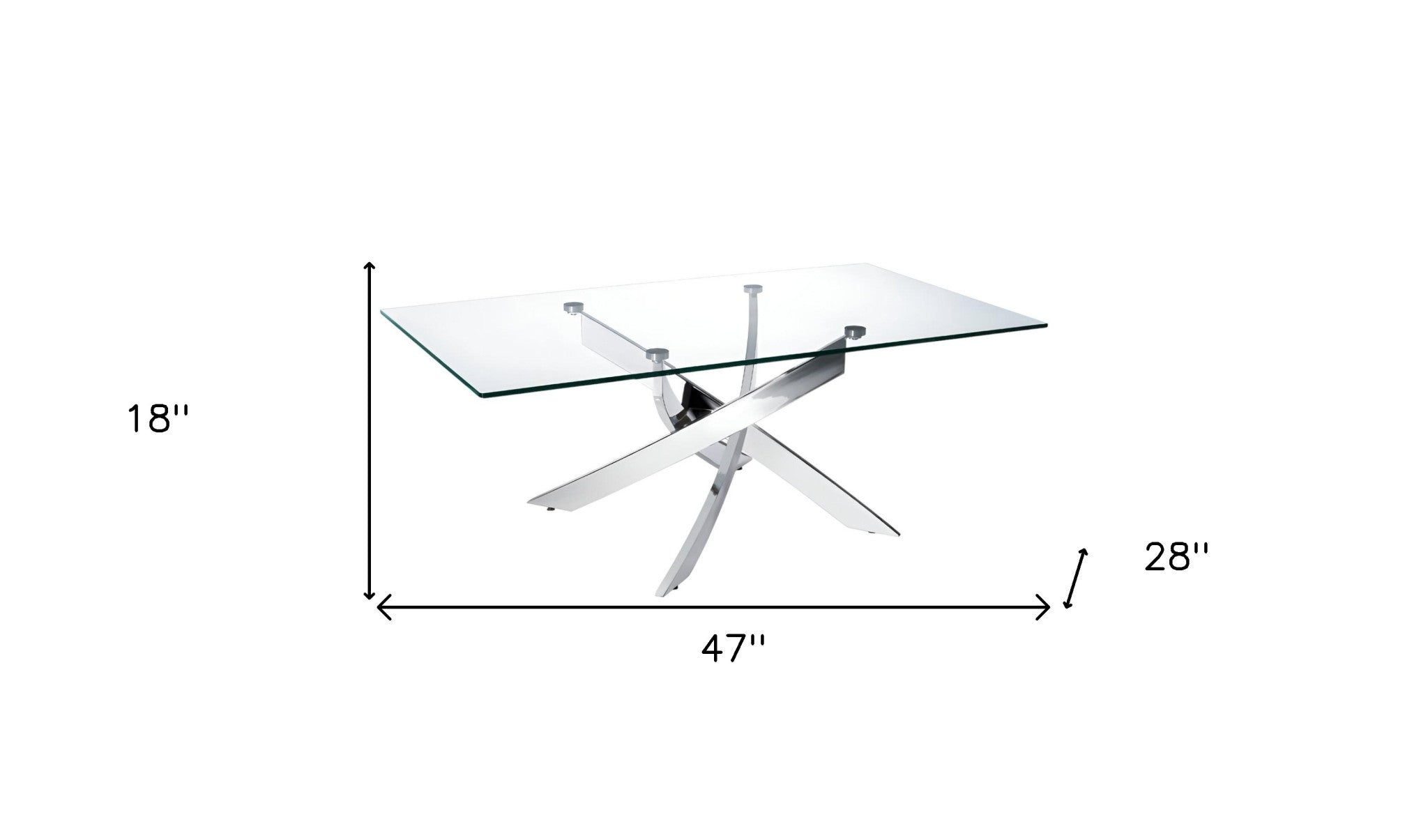 47" Clear and Silver Glass And Steel Cross Legs Coffee Table - Metromarketstore