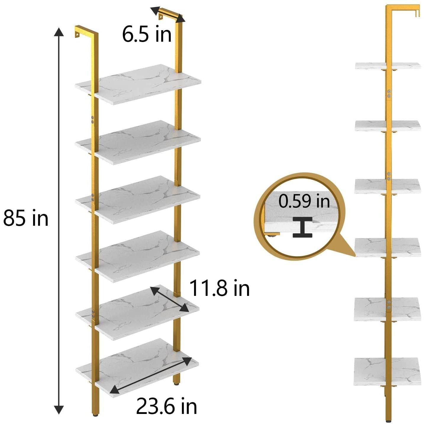 Marble White 6-Tier Ladder Shelf Bookcase-3