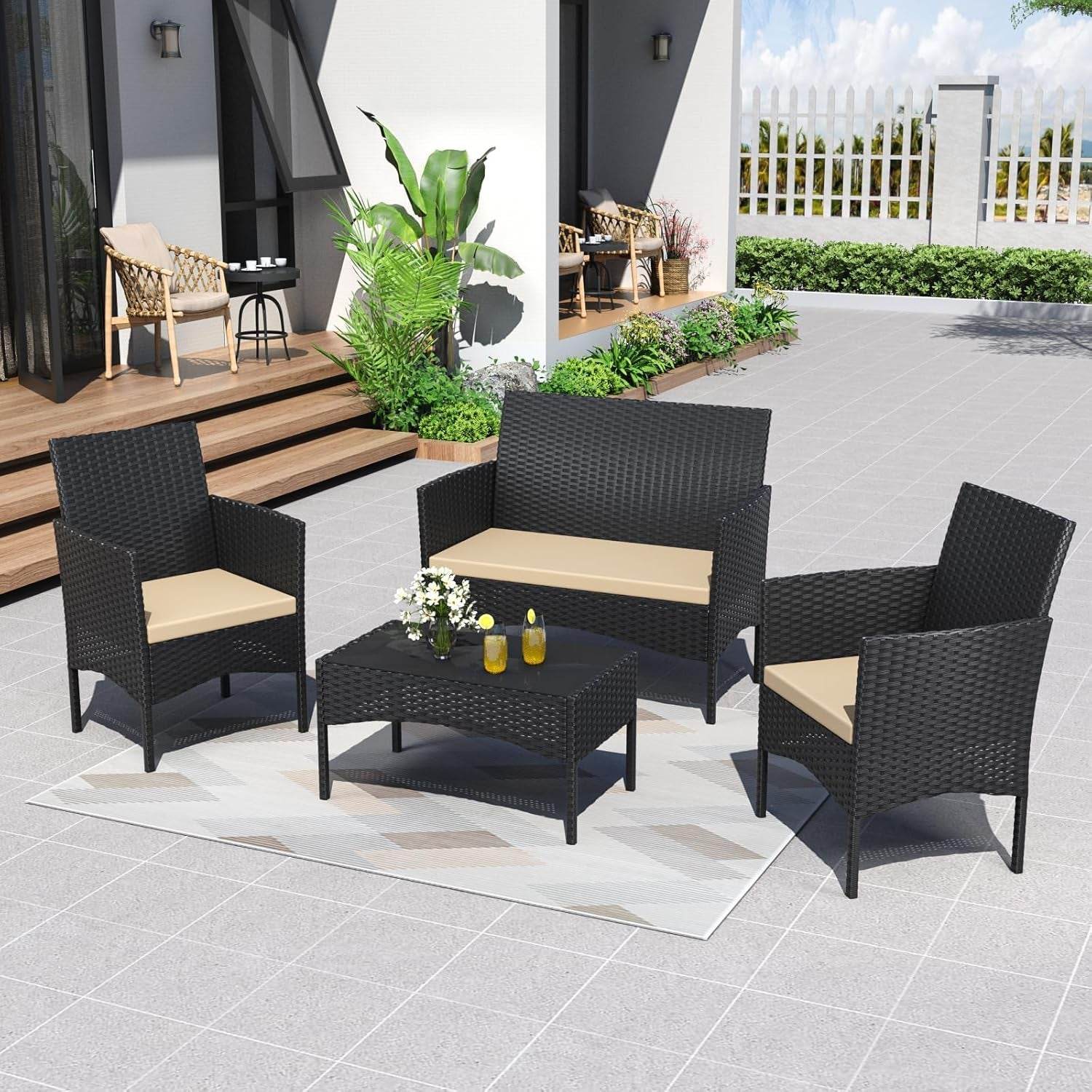 Stylish Four Piece Outdoor Rattan Patio Furniture Set - Metromarketstore
