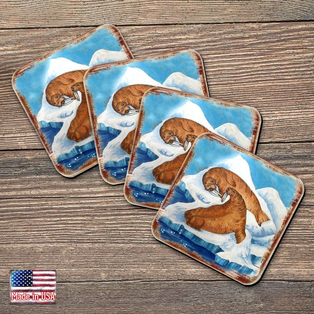 Sea Lions Wooden Cork Coasters Gift Set of 4 by Nature Wonders - Nature Wildlife Decor - 95377C-S4 - Metromarketstore