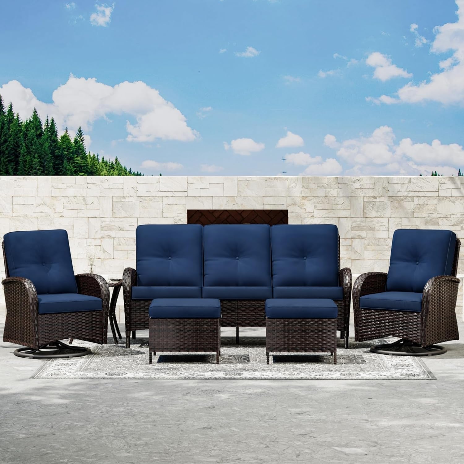 Outdoor Wicker Patio Furniture Set with Swivel Rockers-0