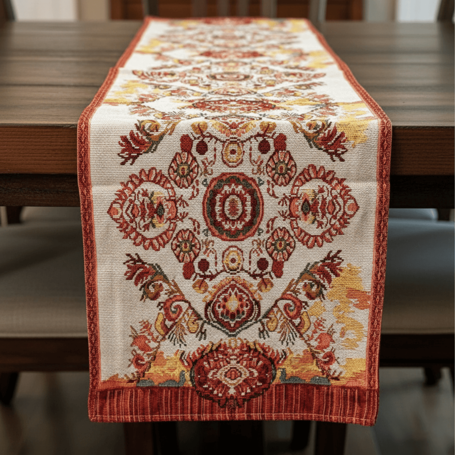 Tache Elegant Burgundy Ornate Paisley Woven Tapestry Table Runner - Metromarketstore