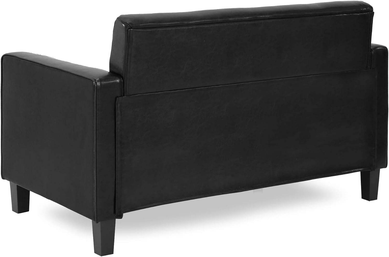ufted Loveseat - Black Faux Leather-4