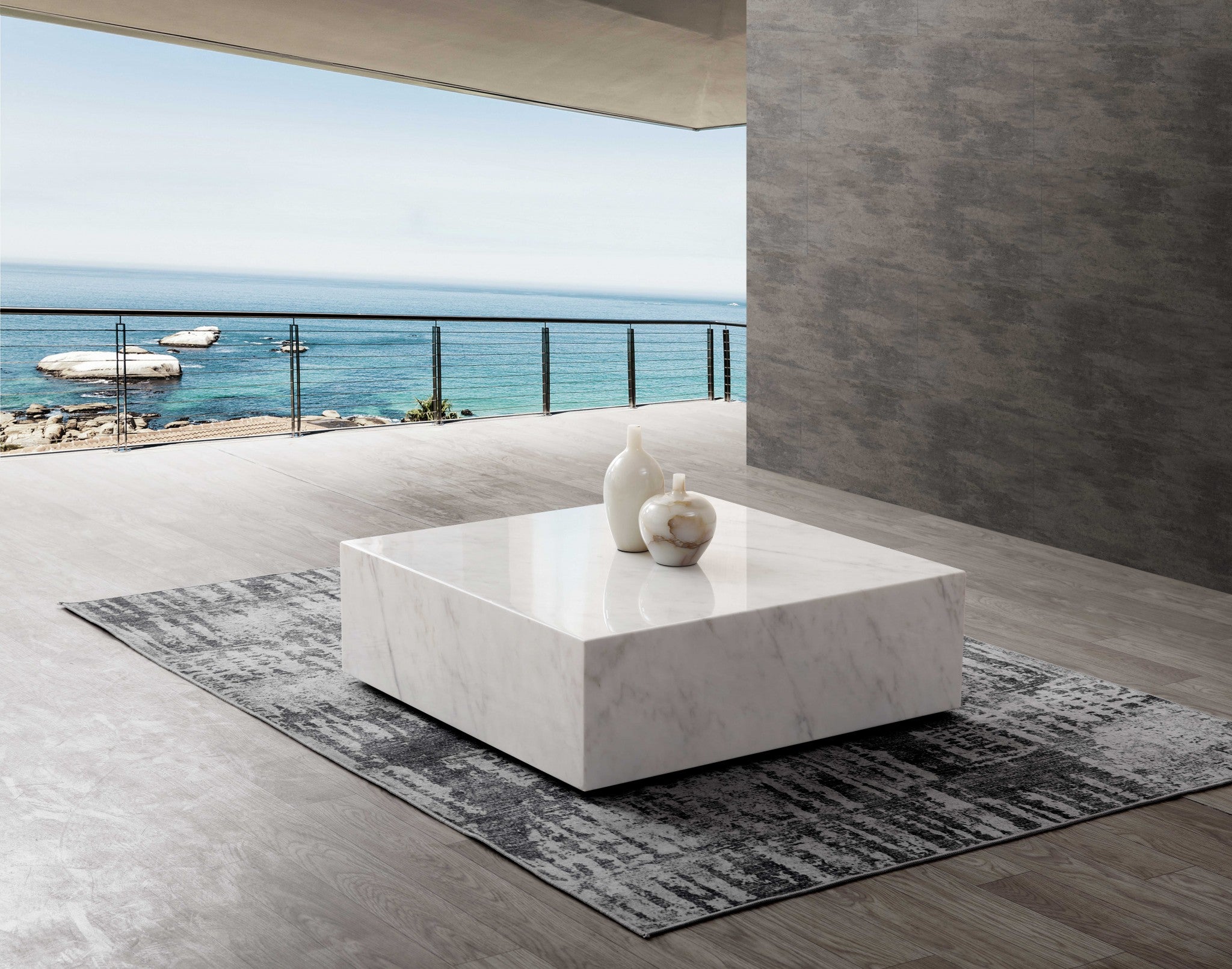 35" White Genuine Marble And Brass Square Coffee Table-6