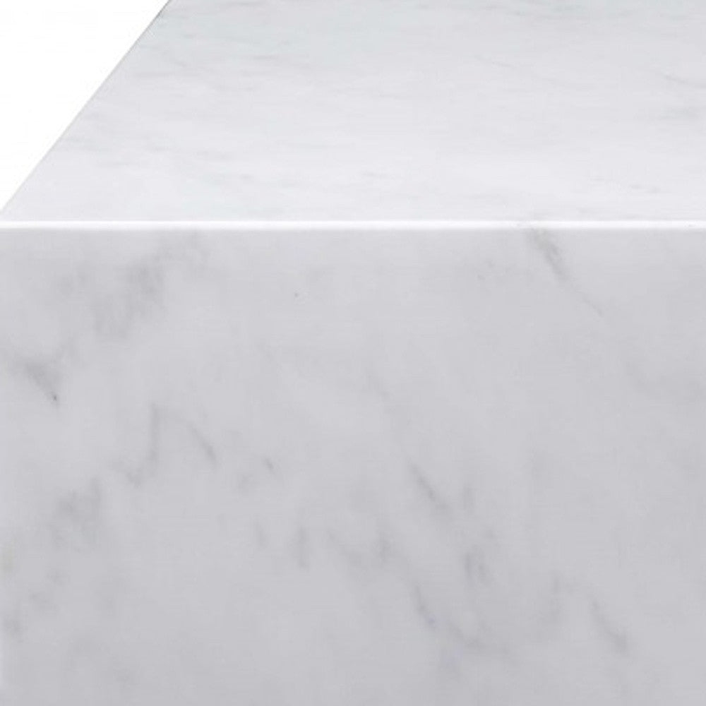 35" White Genuine Marble And Brass Square Coffee Table-3