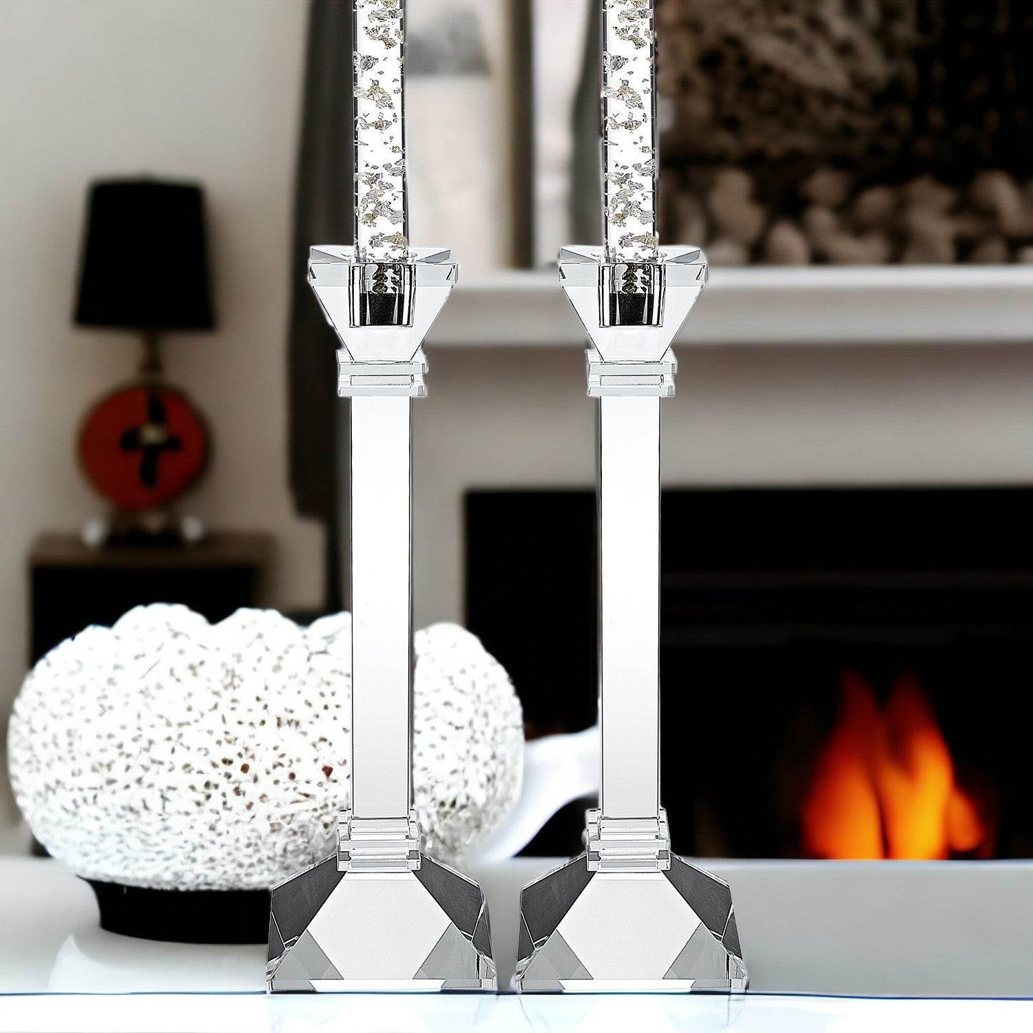 Set of Two Clear Crystal Tabletop Candle Holders - Metromarketstore