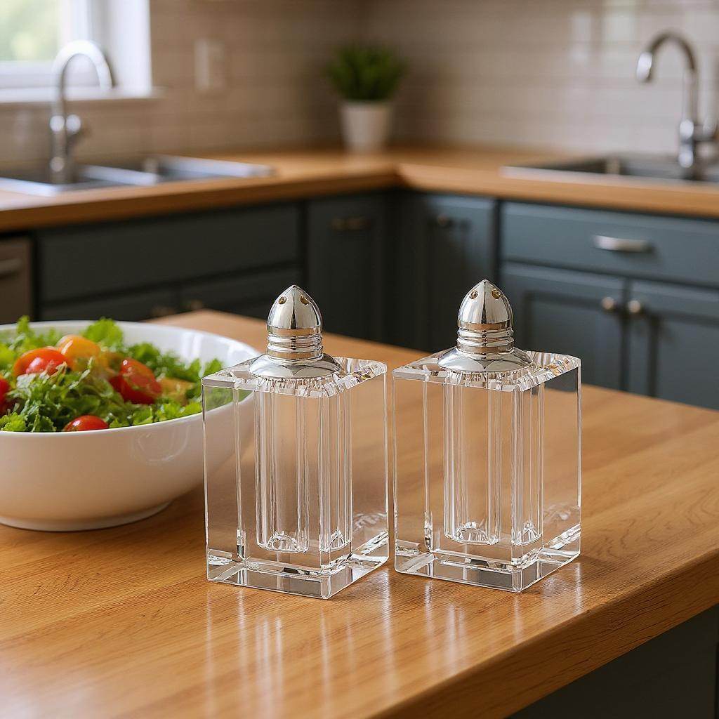 Set of Two Clear And Silver Crystal Pepper Shakers - Metromarketstore