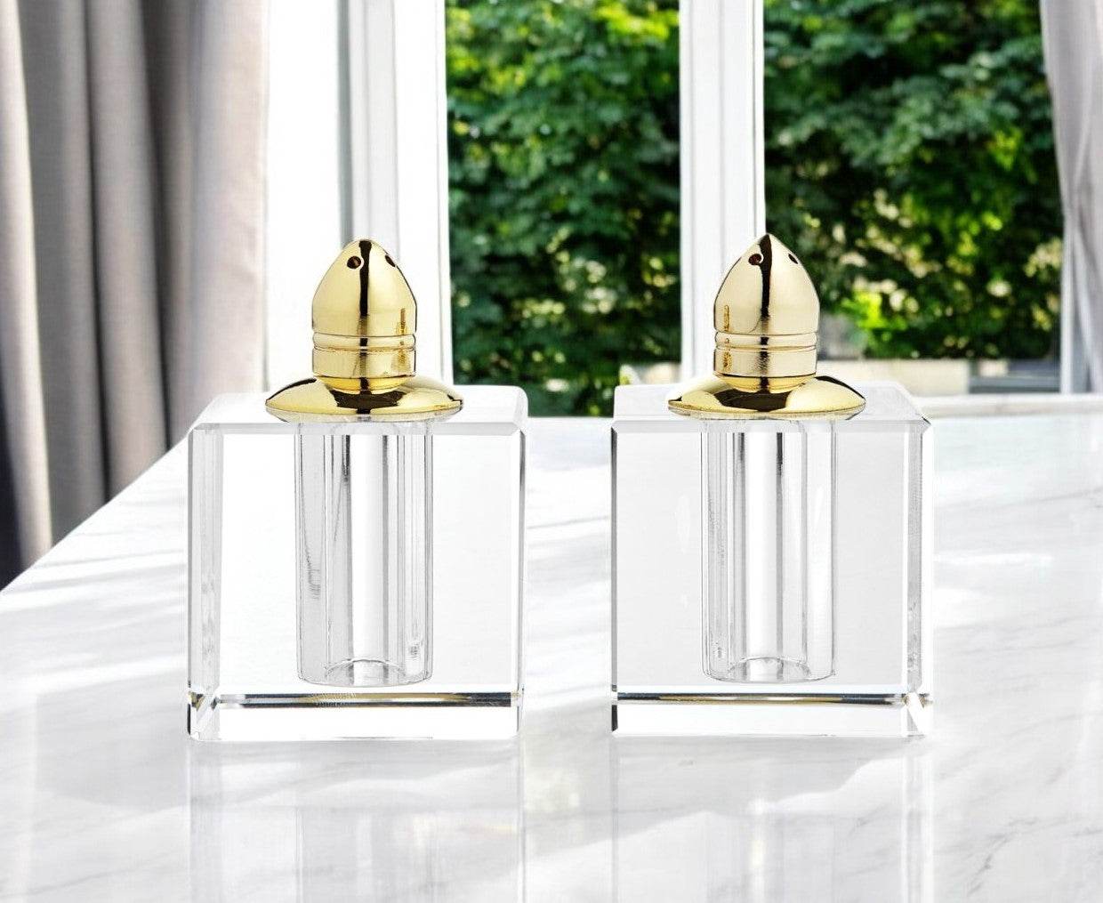 Set of Two Clear And Gold Crystal Pepper Shakers - Metromarketstore