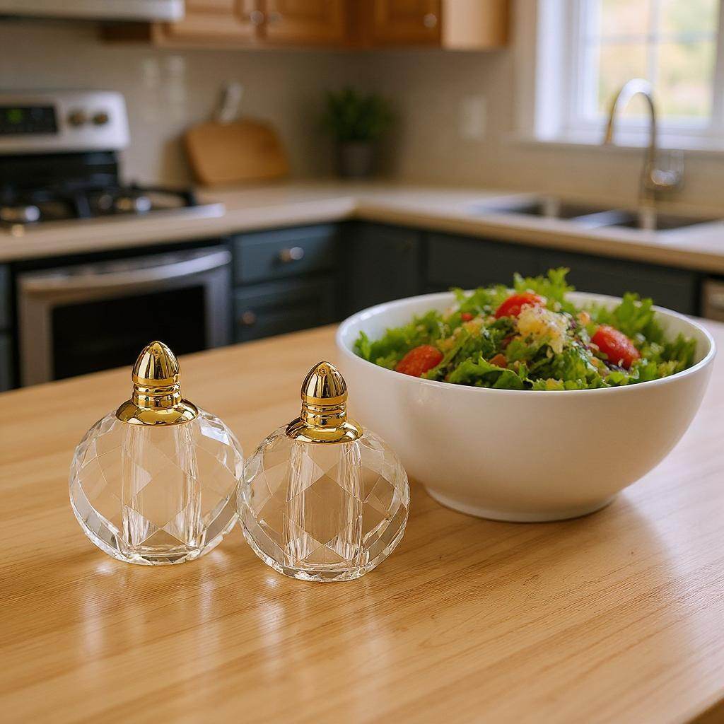 Set of Two Clear And Gold Crystal Geometric Pepper Shakers - Metromarketstore