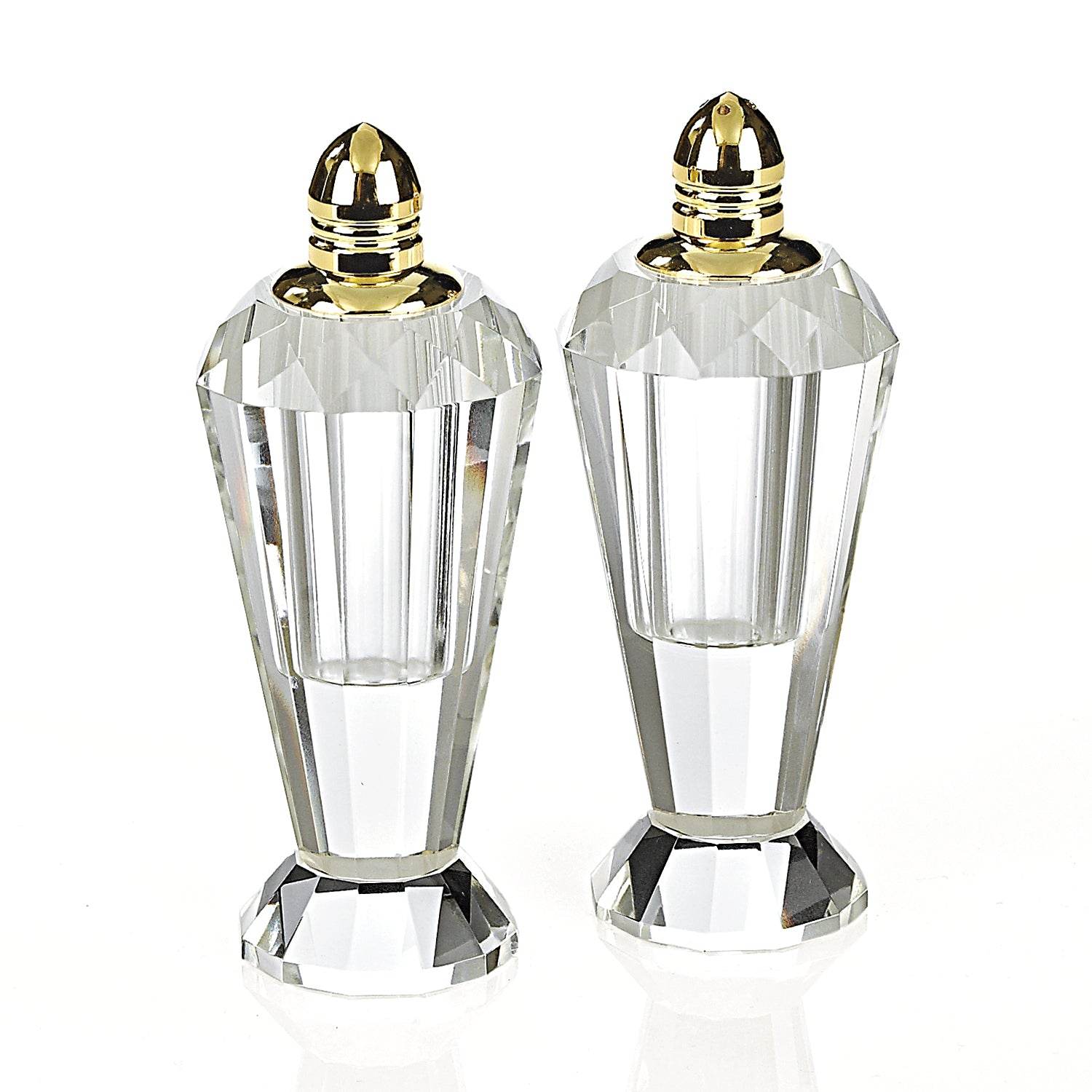 Set of Two Clear And Gold Crystal Geometric Pepper Shakers - Metromarketstore