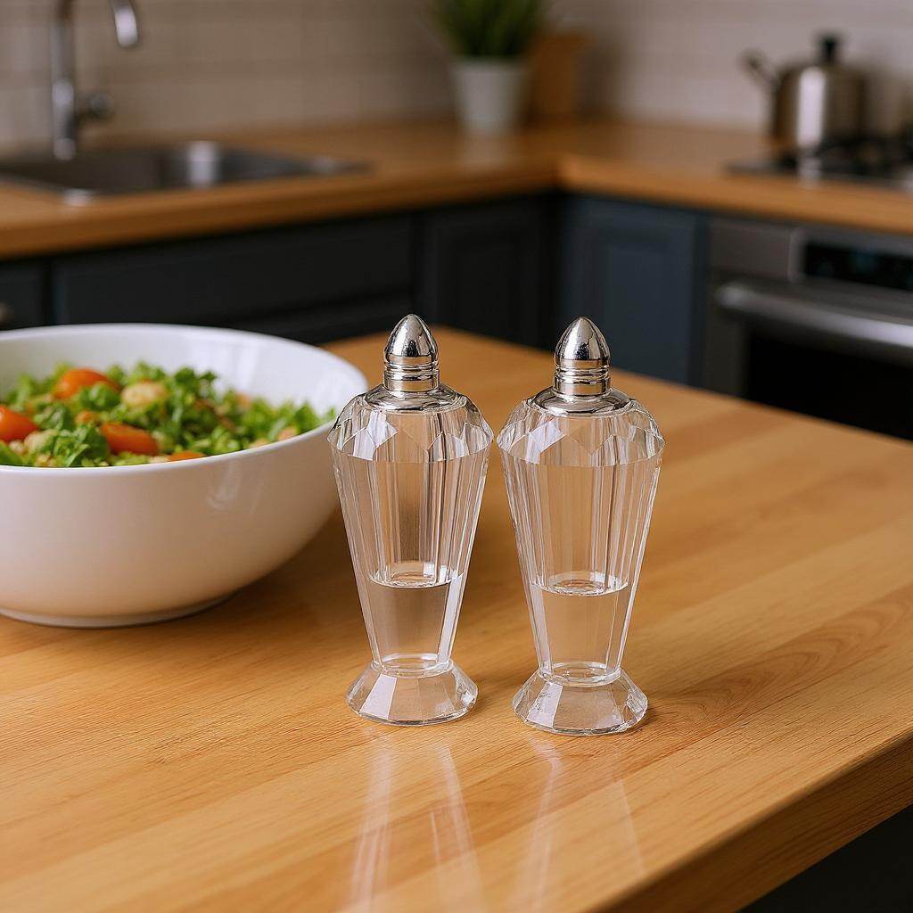Set of Two Clear And Silver Crystal Geometric Pepper Shakers - Metromarketstore