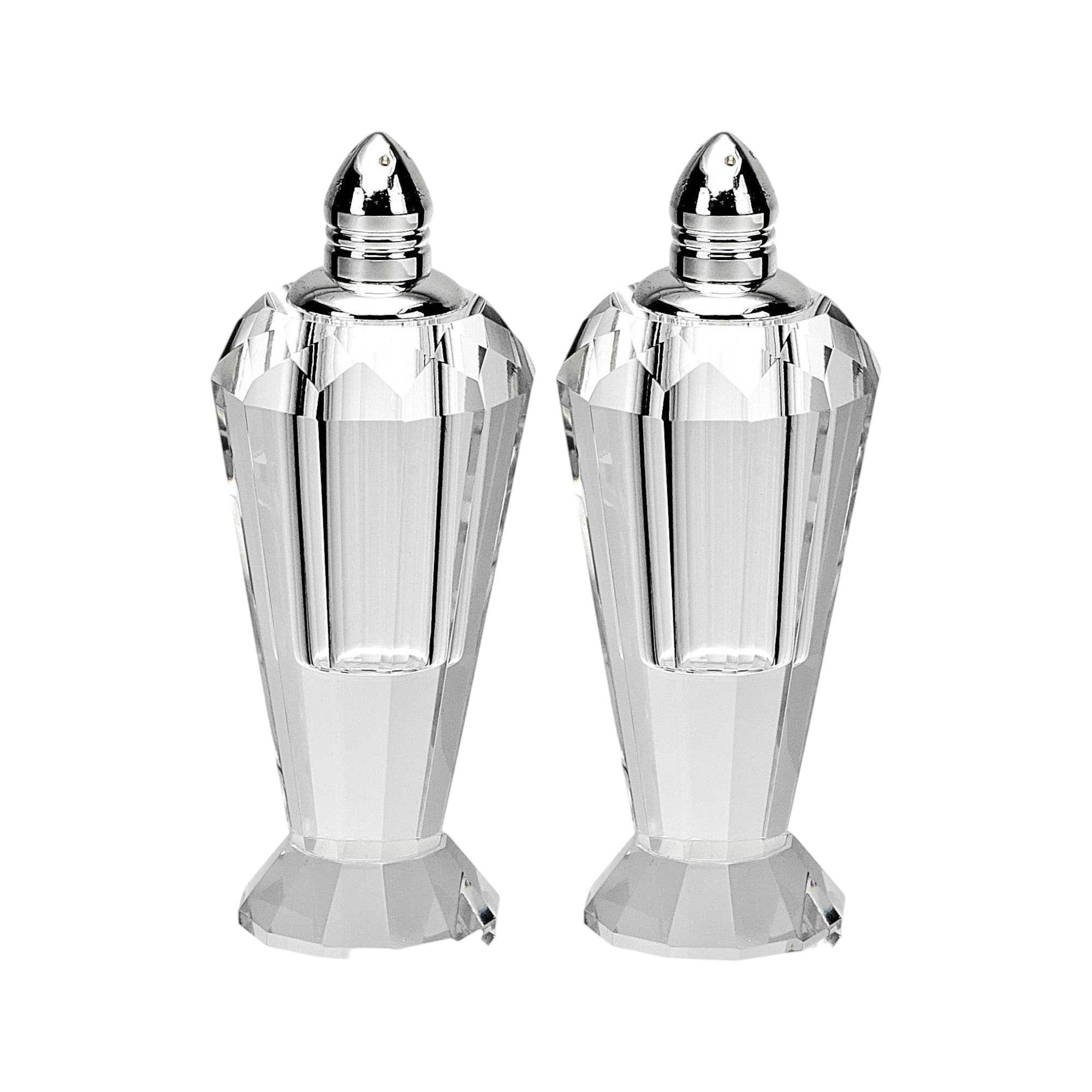 Set of Two Clear And Silver Crystal Geometric Pepper Shakers - Metromarketstore