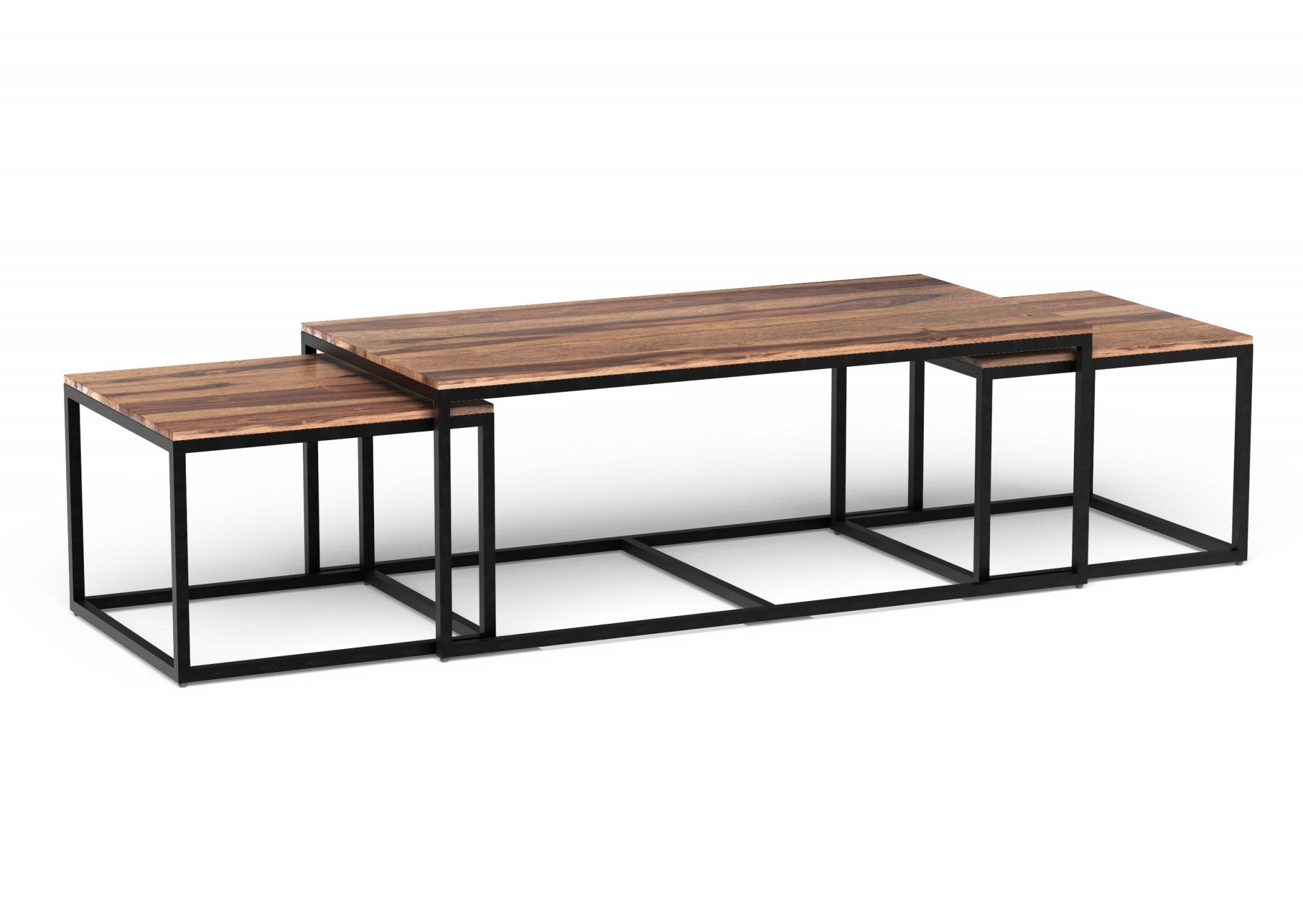 Set of Three 47" Natural And Black Solid Wood And Iron Coffee Table - Metromarketstore