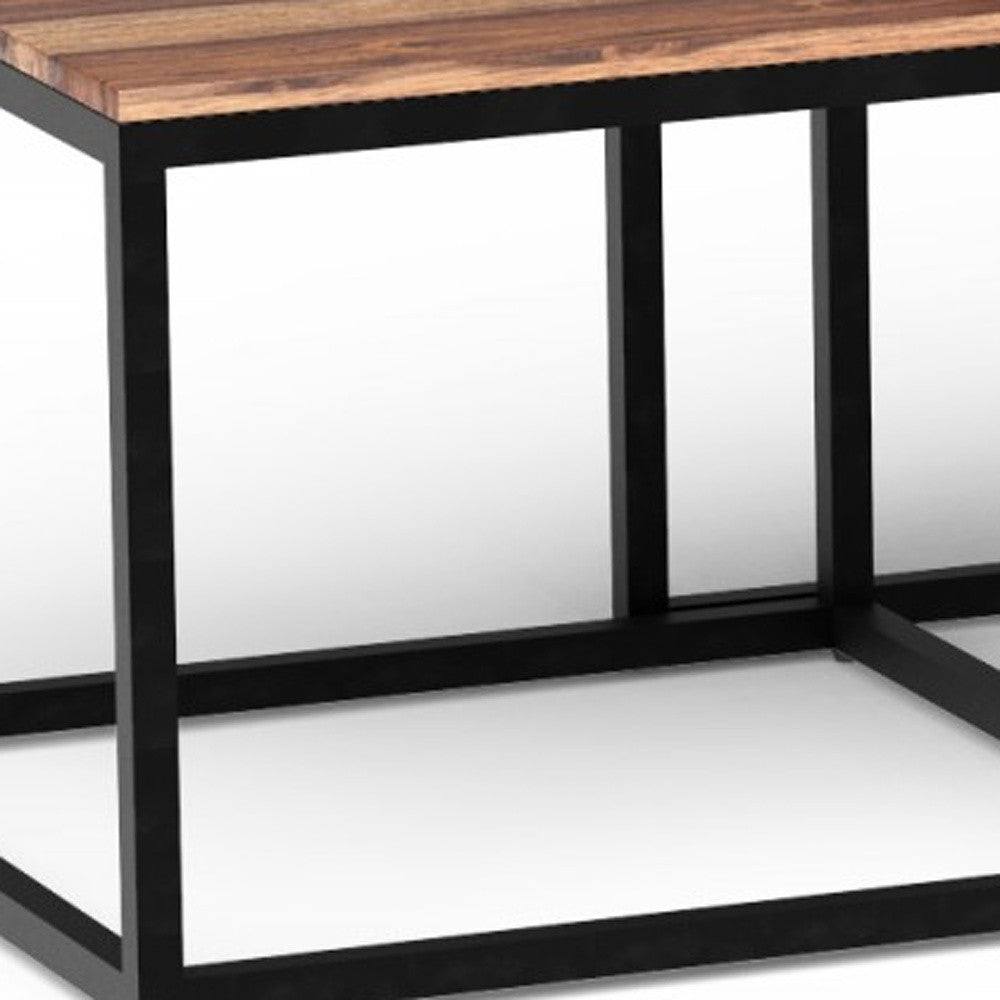 Set of Three 47" Natural And Black Solid Wood And Iron Coffee Table - Metromarketstore