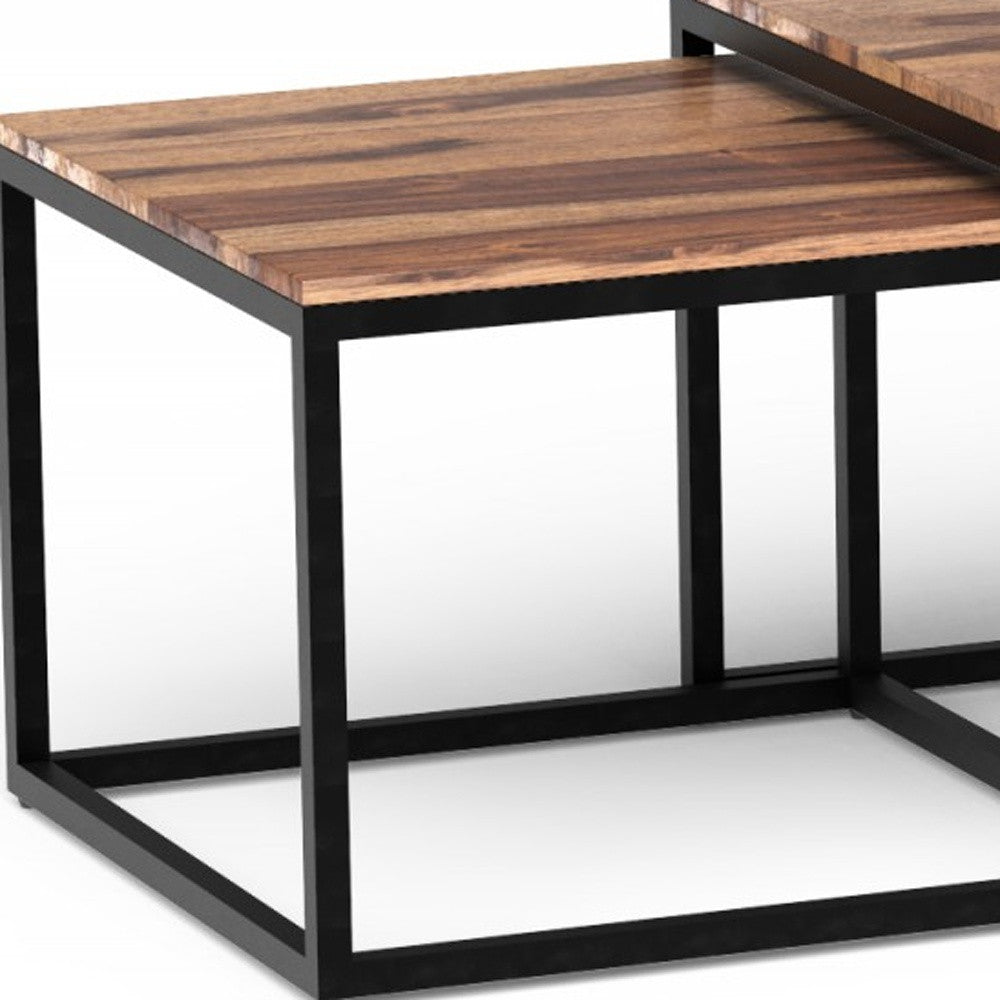 Set of Three 47" Natural And Black Solid Wood And Iron Coffee Table - Metromarketstore
