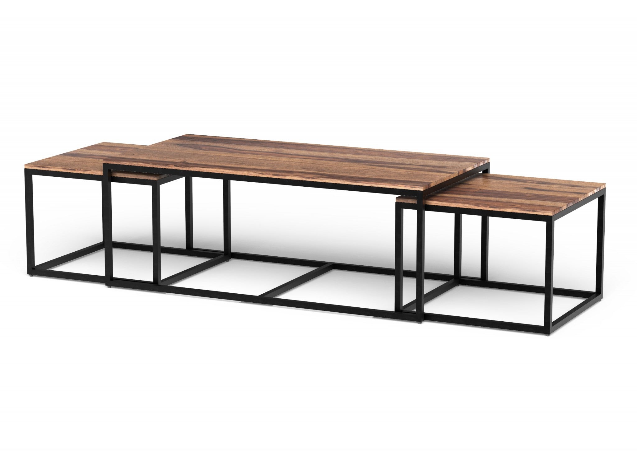 Set of Three 47" Natural And Black Solid Wood And Iron Coffee Table - Metromarketstore