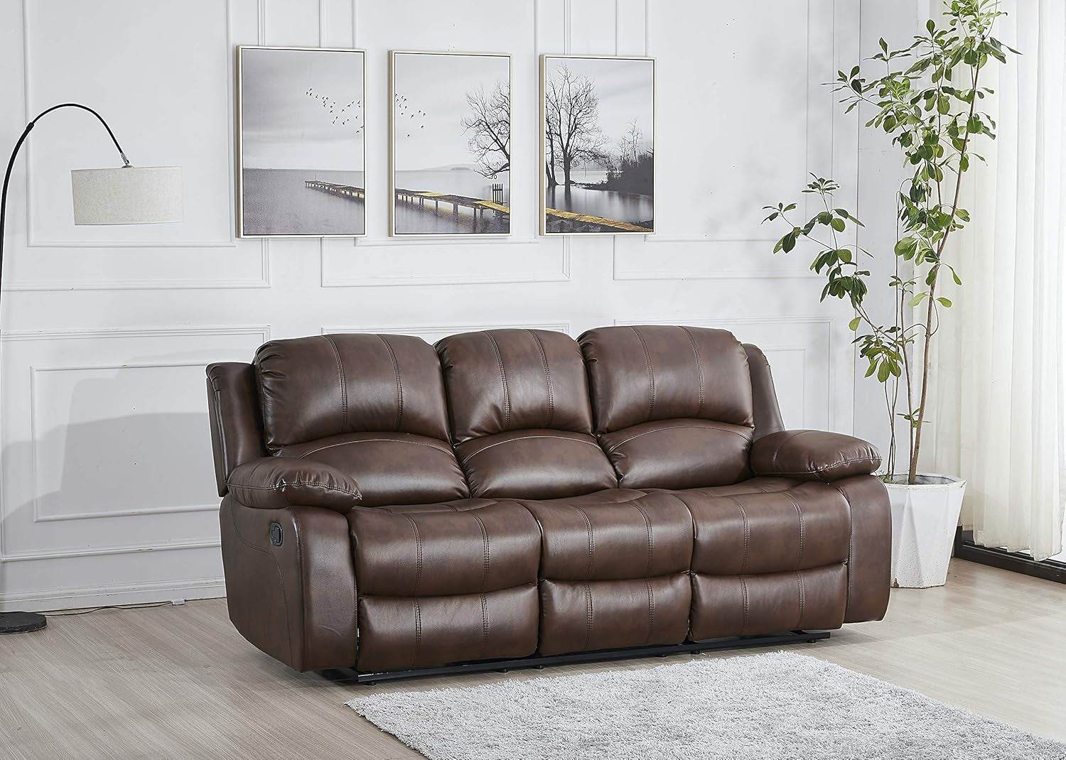 Loveseat Brown Faux Leather Sofa Set-2
