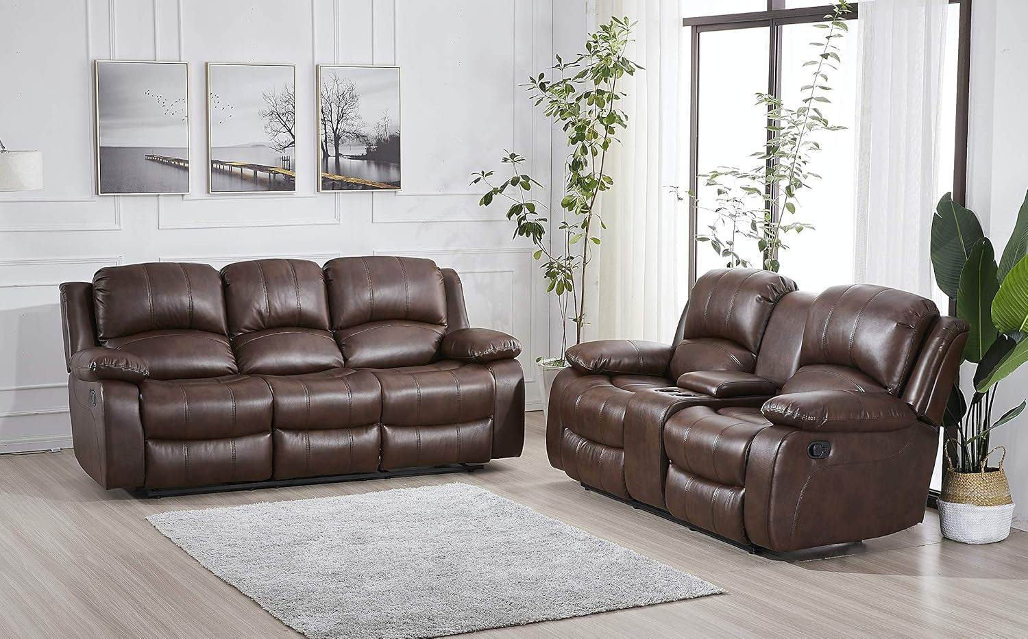 Loveseat Brown Faux Leather Sofa Set-1