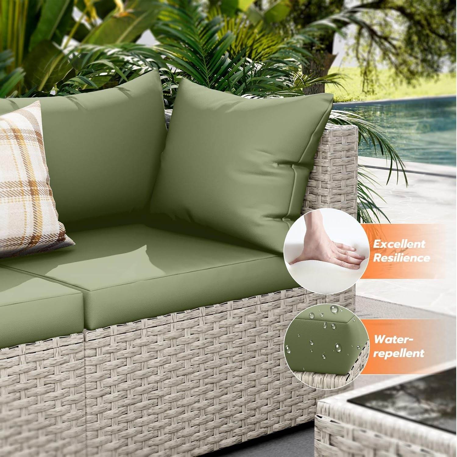 Outdoor Patio Furniture Set, 7-Piece PE Wicker Sectional Sofa with Tea Table - Metromarketstore
