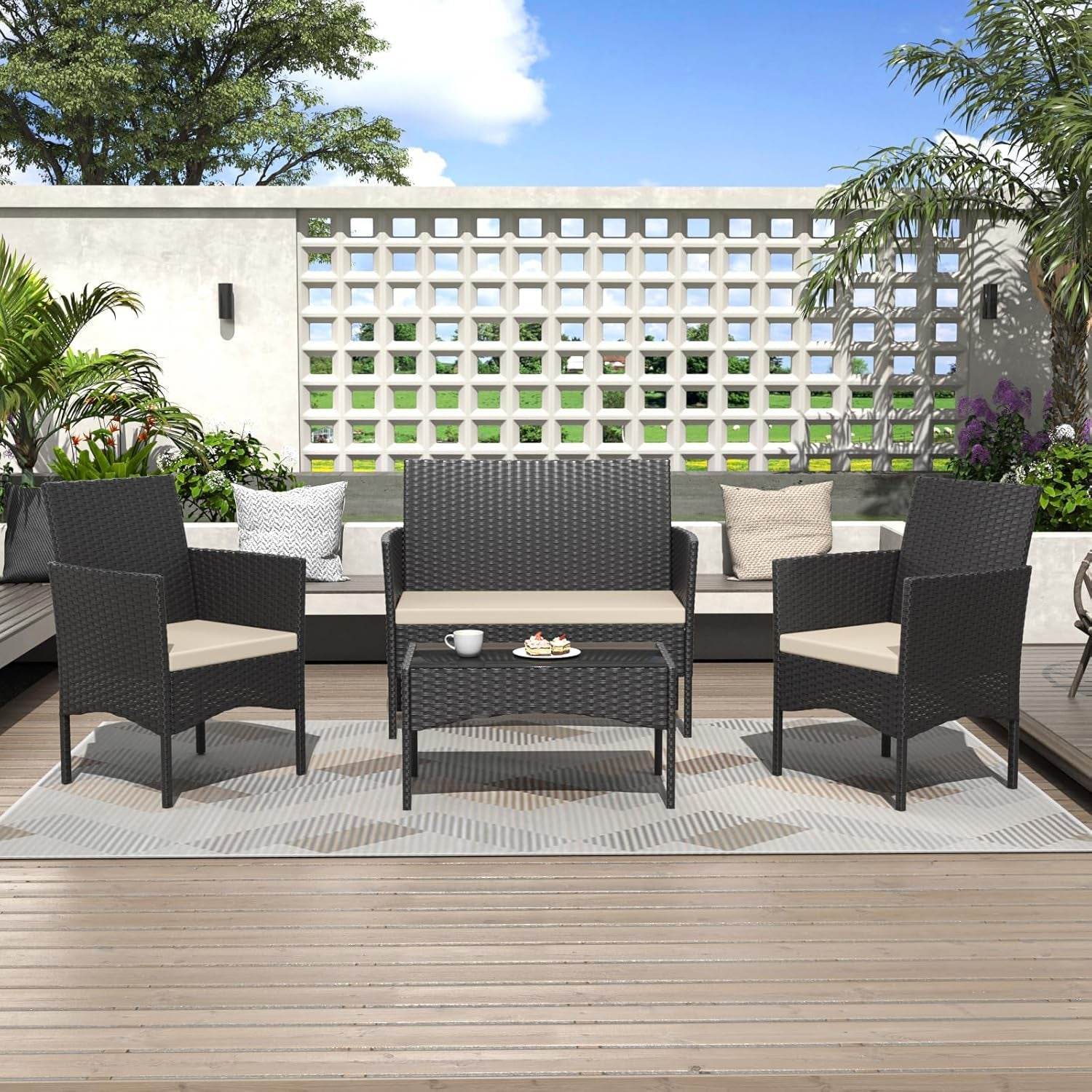 Stylish Four Piece Outdoor Rattan Patio Furniture Set - Metromarketstore