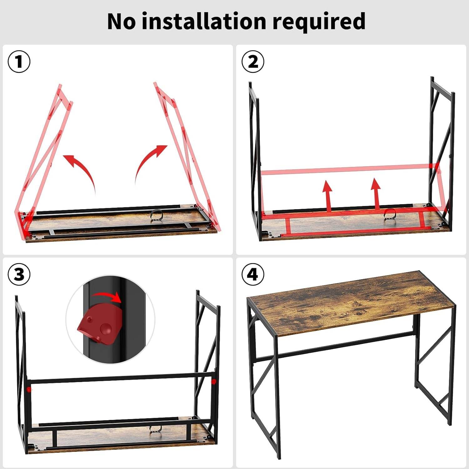 Folding Desk Writing Computer Desk for Home Office, No-Assembly Study Office Desk Foldable Table for Small Spaces-2