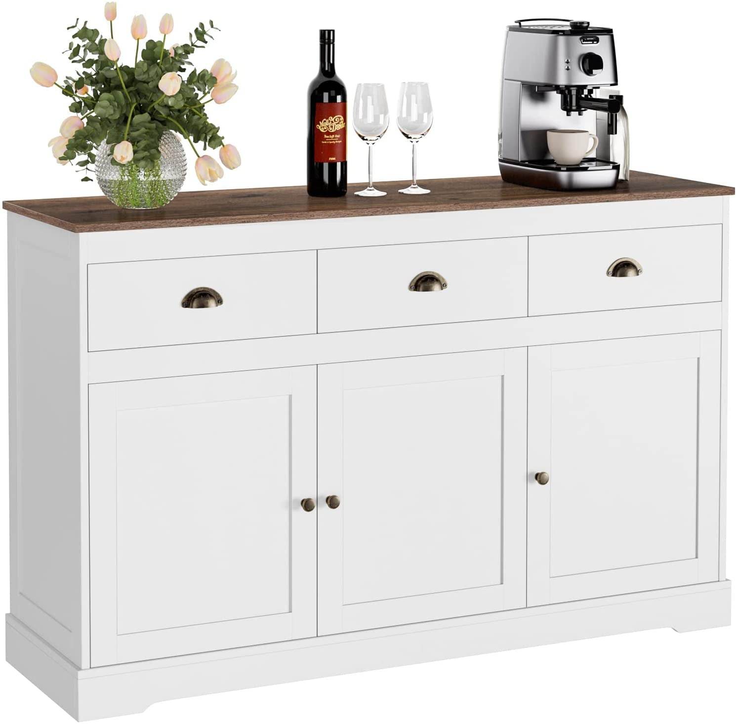 Farmhouse Buffet Cabinet, Wine Storage, Adjustable Shelves - Metromarketstore