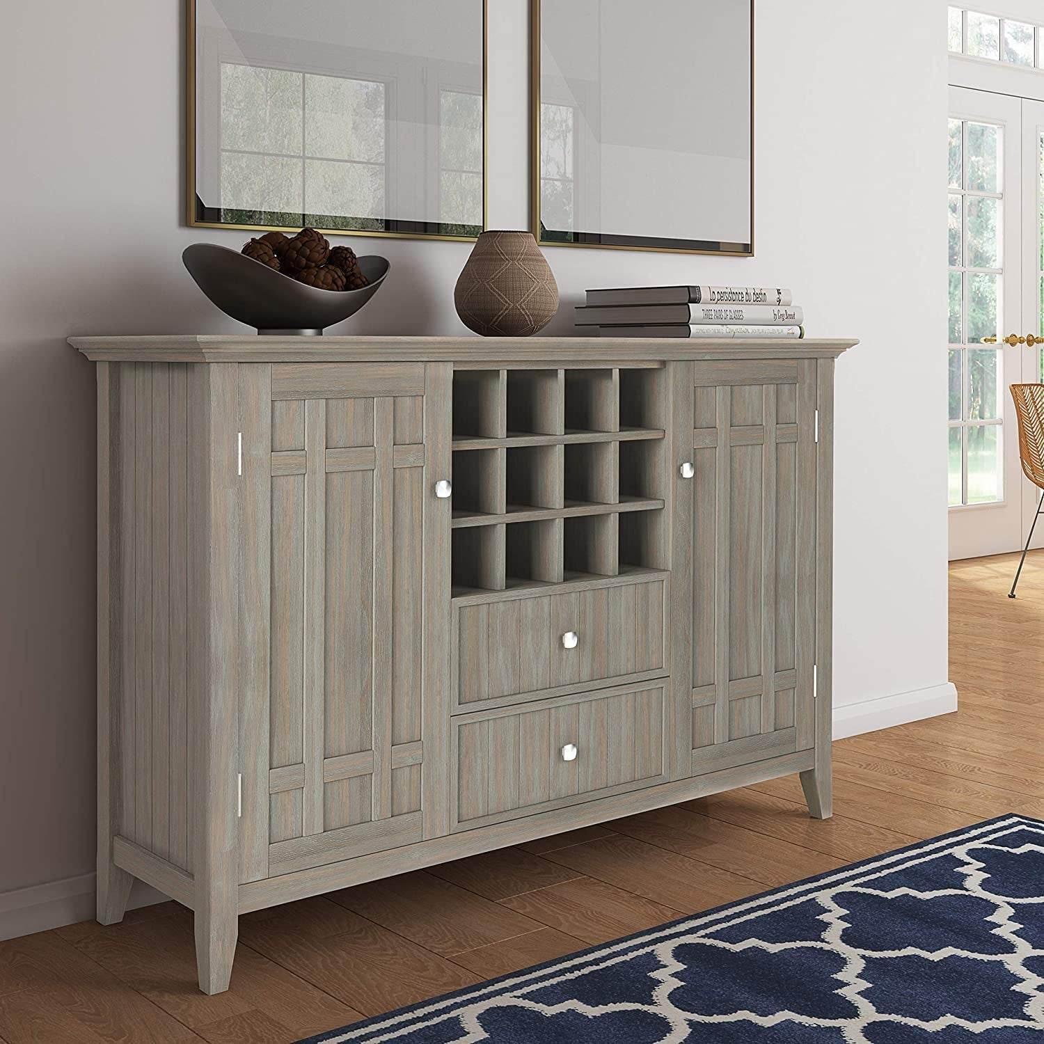 Rustic Gray Pine Wood Sideboard Buffet with Wine Storage - Metromarketstore