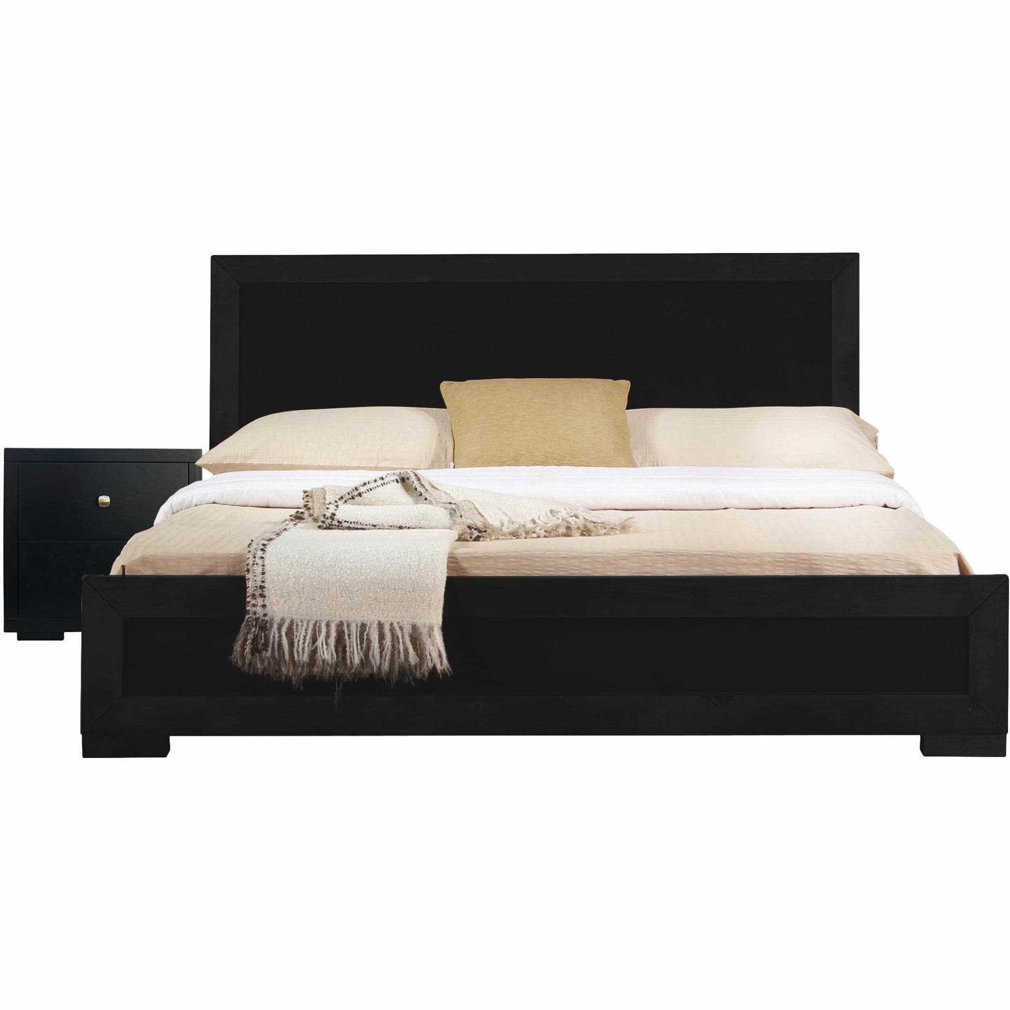 Moma Black Wood Platform Twin Bed With Nightstand - Metromarketstore
