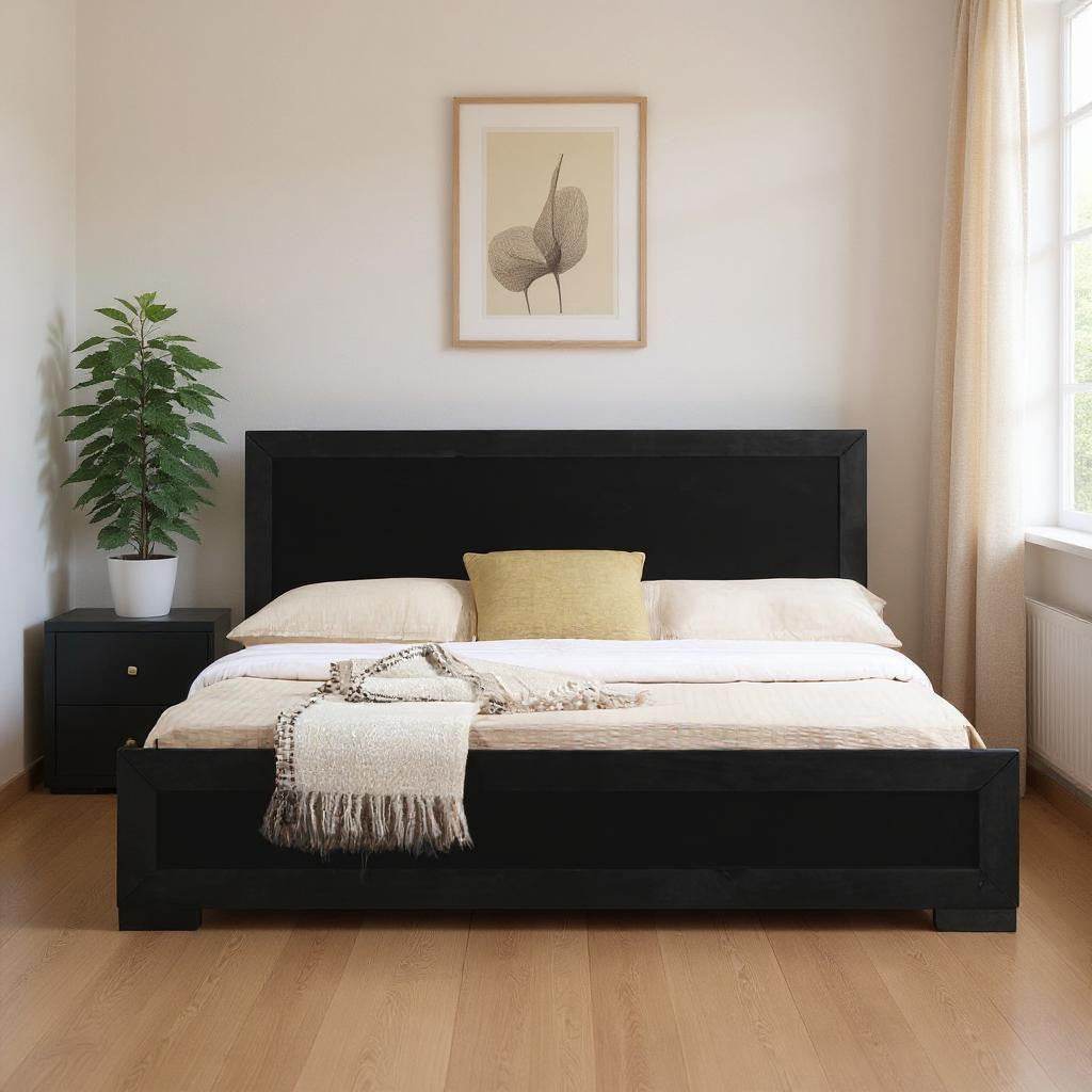 Moma Black Wood Platform Twin Bed With Nightstand - Metromarketstore